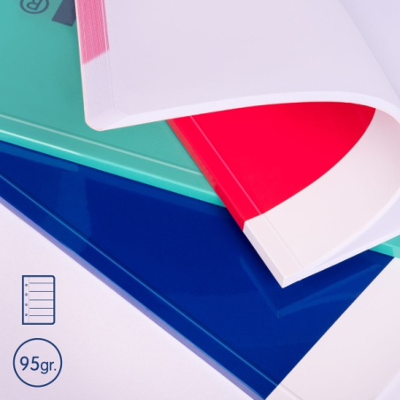 Cahier collé Milan Nata 624, format A4, ligné 7 mm, 48 feuilles de 95 g/m², microperforé, bleu