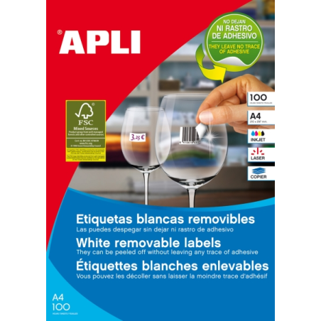 Pack de 4 400 étiquettes rectangulaires Apli 48,5 x 25,4 mm - 100 feuilles de 44 étiquettes - Adhésif amovible - Bords droits