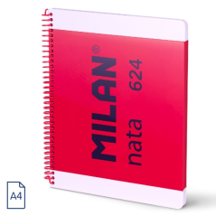 LOT de 3 Cahier à spirale Milan Nata 624, format A4, ligné 7 mm, 80 feuilles de 95 g/m², microperforé, 4 trous, rose