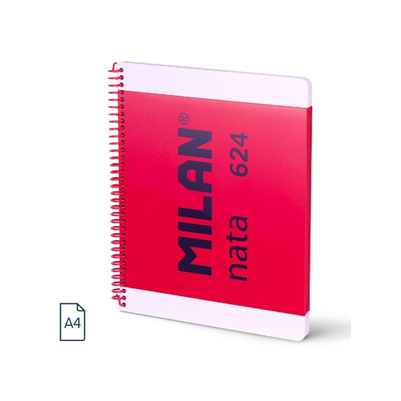 LOT de 3 Cahier à spirale Milan Nata 624, format A4, ligné 7 mm, 80 feuilles de 95 g/m², microperforé, 4 trous, rose