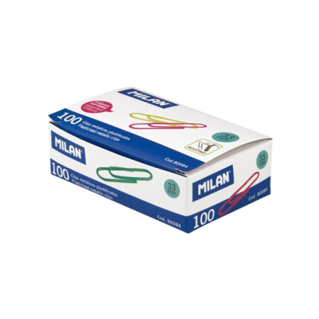 Boîte de 100 pinces métalliques plastifiées Milan 33 mm - Couleurs assorties