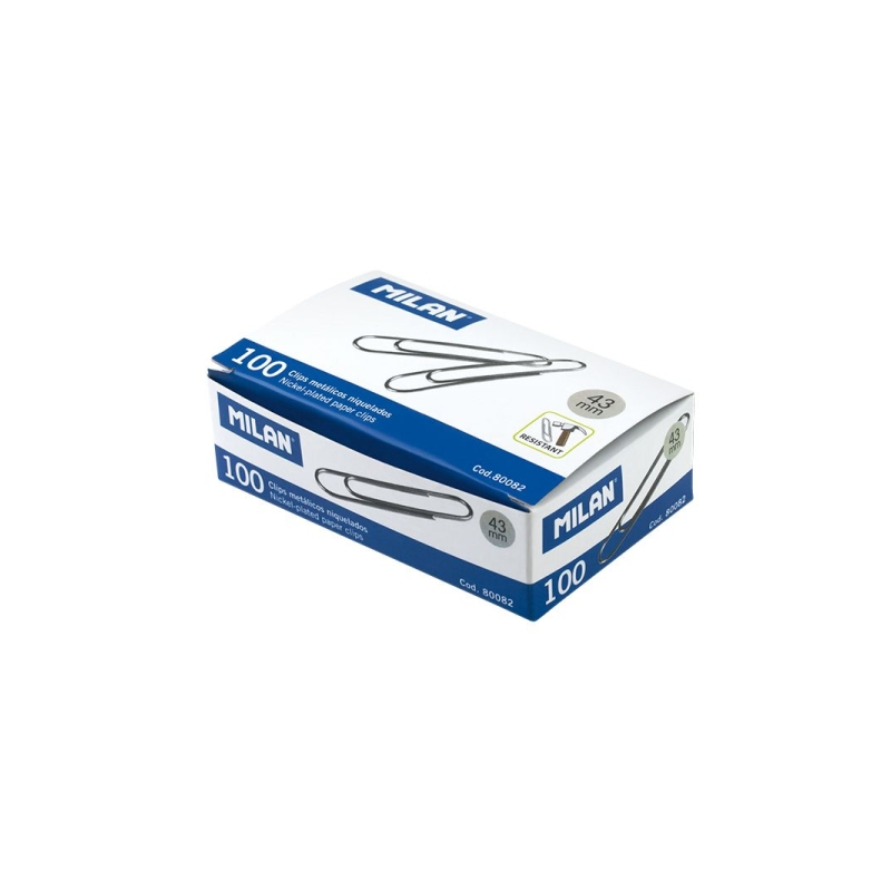 Boîte Milan de 100 clips nickelés 43 mm