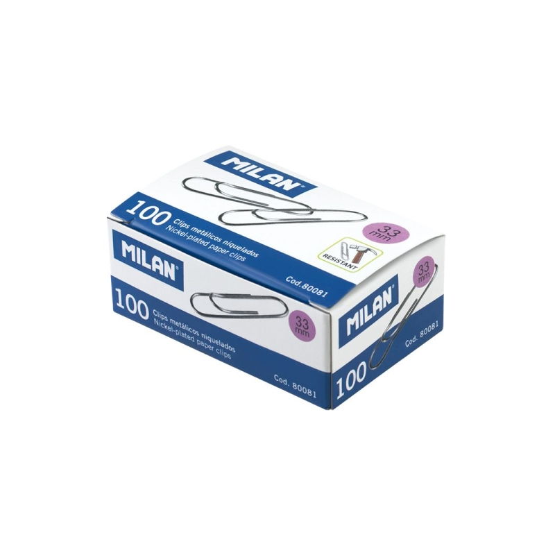 Boîte de 100 clips à lèvres nickelés Milan 33 mm