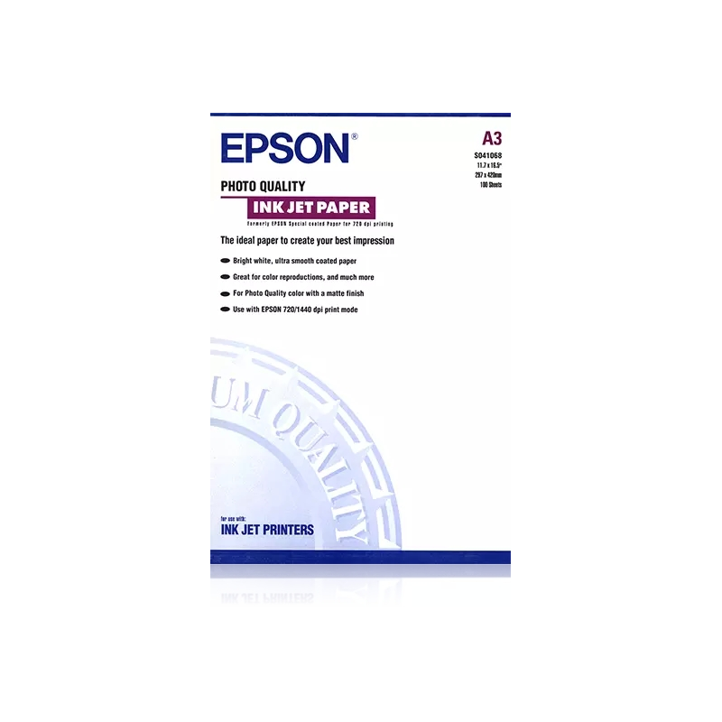 Pack de 100 feuilles de papier photo Epson qualité photo jet d'encre A3 102 g/m² - Finition mate - Blanc