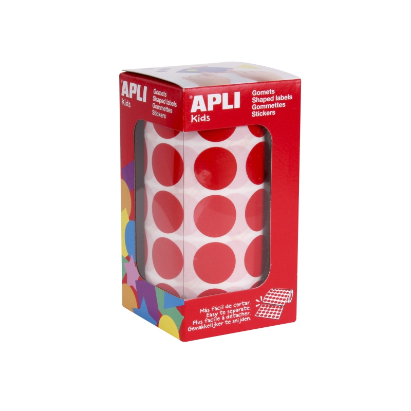 Rouleau de 1770 autocollants ronds rouges Apli - Ø 20 mm - Adhésif permanent - Développe les compétences et les aptitudes des