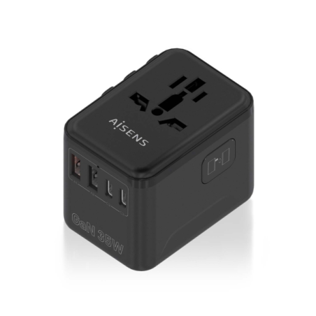 Adaptateur de voyage universel Aisens GaN 35 W - 2xUSB-A QC3.0, 2xUSB-C PD3.0 - Noir