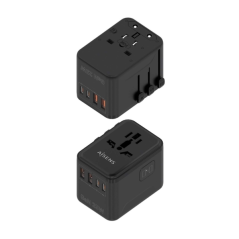 Adaptateur de voyage universel Aisens 25 W GaN - 2 x USB-A QC3.0, 2 x USB-C PD3.0 - Noir