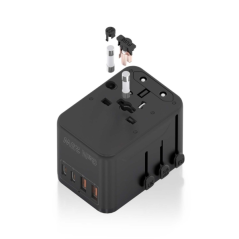 Adaptateur de voyage universel Aisens 25 W GaN - 2 x USB-A QC3.0, 2 x USB-C PD3.0 - Noir