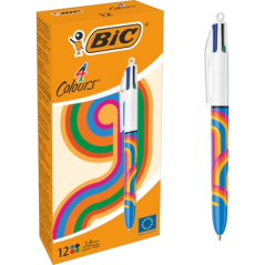 ✅ LOT de 12 Stylo bille rétractable Bic 4 couleurs Décors Lines - Pointe moyenne 1,0 mm - Encre à l'huile - 4 en stock