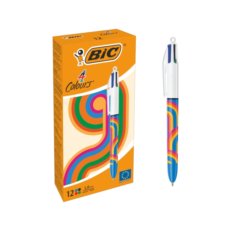 Stylo bille rétractable Bic 4 couleurs Lines - Lot de 12 - 1,0 mm