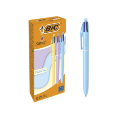 ✅ LOT de 12 Stylo bille rétractable Bic 4 couleurs pastel - Pointe moyenne 1,0 mm - Encre à l'huile - Corps pa en stock