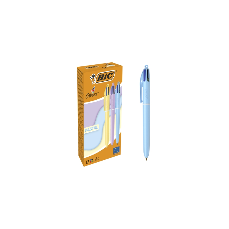 Stylo bille rétractable Bic 4 couleurs pastel - Lot de 12 - 1,0 mm