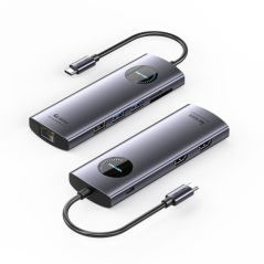 Station d'accueil USB-C Vention 9 en 1 vers 2xHDMI/2xUSB3.0/USB 2.0/RJ45/SD/TF/PD 100 W - 0,15 m - Gris