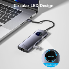 Station d'accueil USB-C Vention 9 en 1 vers 2xHDMI/2xUSB3.0/USB 2.0/RJ45/SD/TF/PD 100 W - 0,15 m - Gris