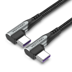 Câble USB-C 2.0 vers USB-C 2.0 Vention 5 A 100 W - 0,5 m - Tressé - Coudé aux deux extrémités - Gris