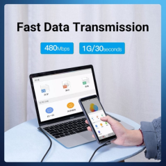 Câble USB-C 2.0 vers USB-C 2.0 Vention 5 A 100 W - 0,5 m - Tressé - Coudé aux deux extrémités - Gris