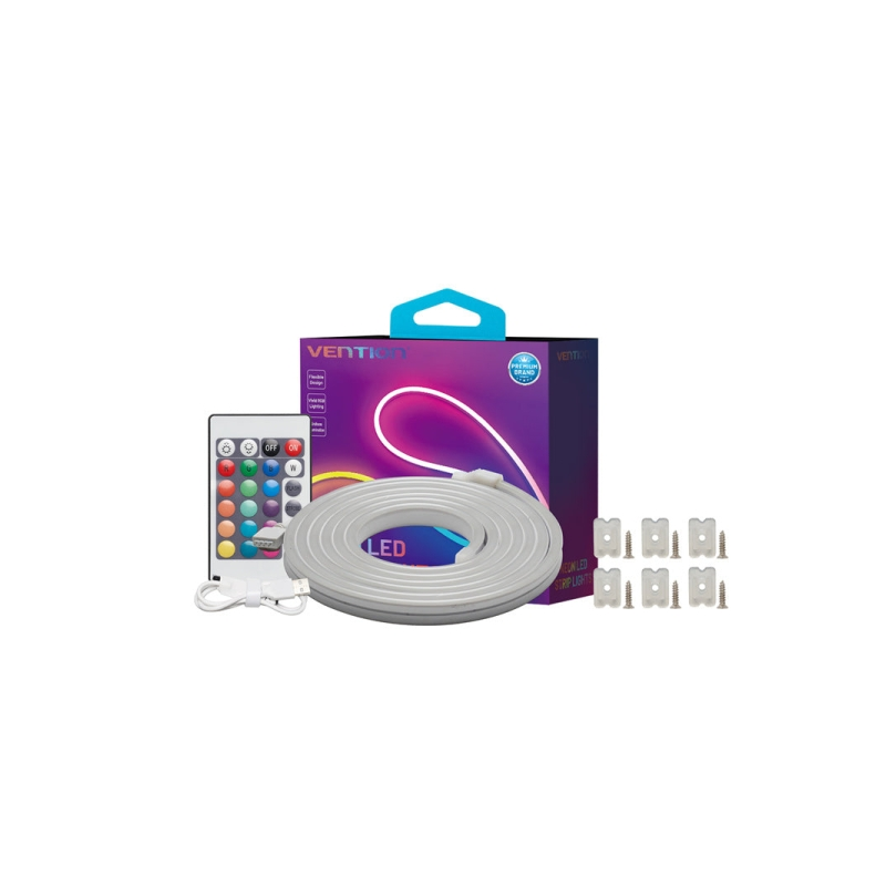 Bande lumineuse LED néon Vention - Silicone - Télécommande - USB 5 V - 5 m - Flexible et durable - Étanchéité IP65