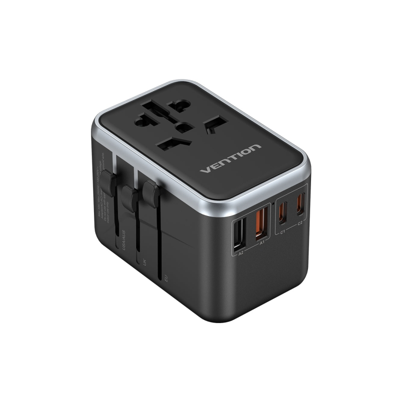 Chargeur de voyage universel Vention GaN - 2xUSB-C, 2xUSB-A - 65 W - Noir