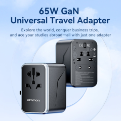 Chargeur de voyage universel Vention GaN - 2xUSB-C, 2xUSB-A - 65 W - Noir