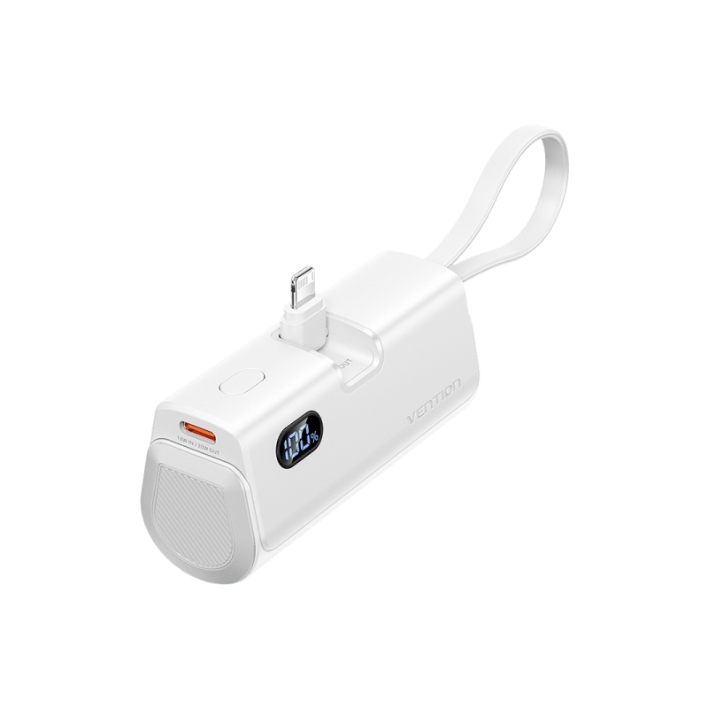 Batterie externe Vention 4800 mAh - Lightning - Charge rapide 22,5 W - Connecteur pliable - Blanc