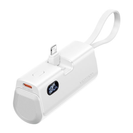Batterie externe Vention 4800 mAh - Lightning - Charge rapide 22,5 W - Connecteur pliable - Blanc