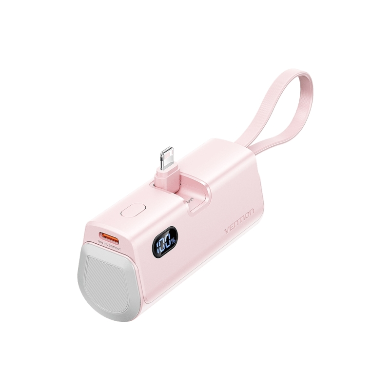 Batterie externe Vention 4800 mAh - Lightning - Charge rapide 22,5 W - Connecteur pliable - Rose