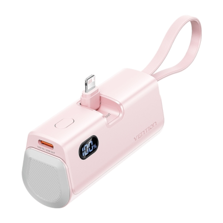 Batterie externe Vention 4800 mAh - Lightning - Charge rapide 22,5 W - Connecteur pliable - Rose