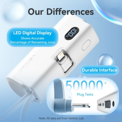 Batterie externe Vention 4800 mAh - Lightning - Charge rapide 22,5 W - Connecteur pliable - Rose