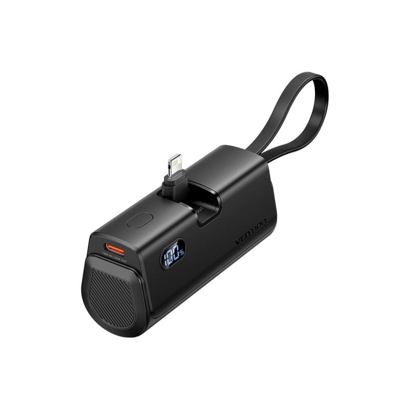 Batterie externe Vention 4800 mAh - Lightning - Charge rapide 22,5 W - Connecteur pliable - Noir
