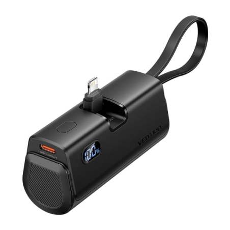 Batterie externe Vention 4800 mAh - Lightning - Charge rapide 22,5 W - Connecteur pliable - Noir