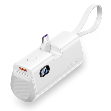 Batterie externe Vention 4800 mAh - USB-C - Charge rapide 22,5 W - Connecteur pliable - Blanc