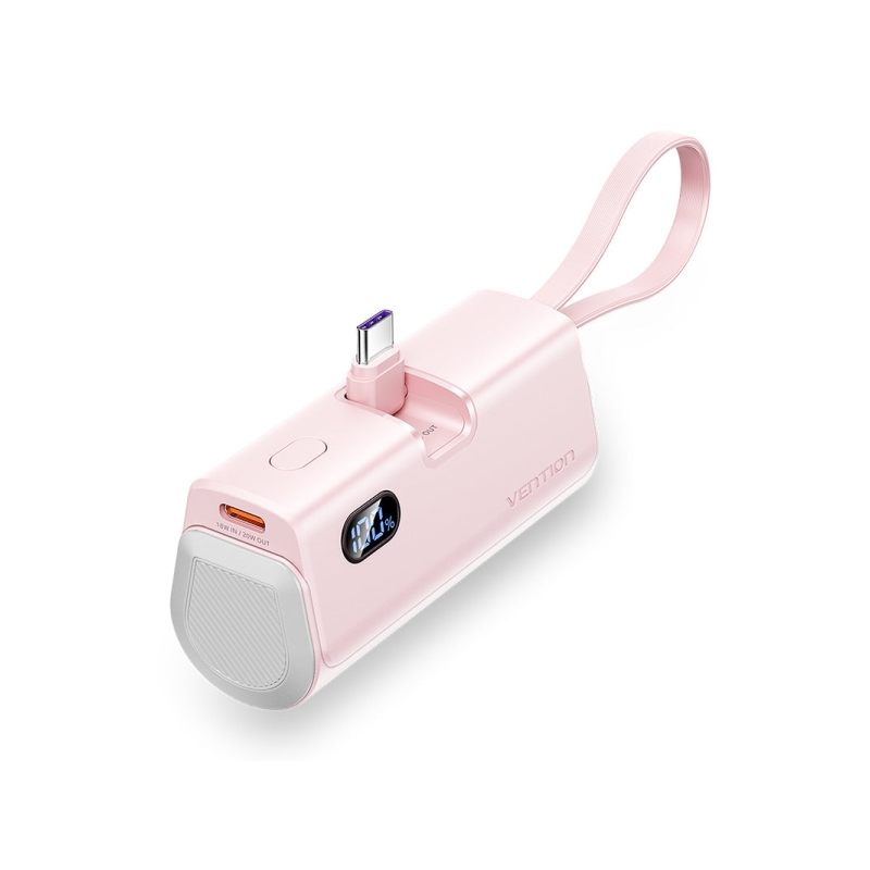 Batterie externe Vention 4800 mAh - USB-C - Charge rapide 22,5 W - Connecteur pliable - Rose