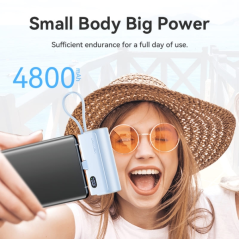 Batterie externe Vention 4800 mAh - USB-C - Charge rapide 22,5 W - Connecteur pliable - Rose