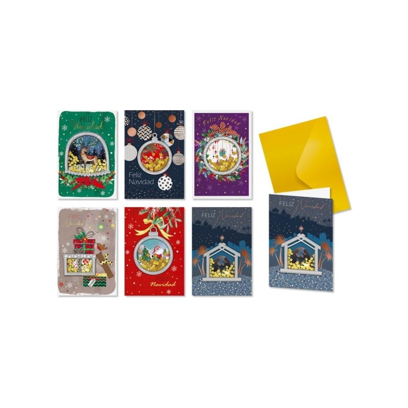 Bismark Lot de 24 cartes de vœux de Noël avec enveloppe dorée – Format carte 11,5 x 17 cm – Motifs assortis avec film et