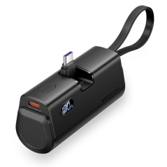 Batterie externe Vention 4800 mAh - USB-C - Charge rapide 22,5 W - Connecteur pliable - Noir