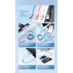 Câble Vention USB-A 2.0 vers USB-C, Lightning, Micro-B 3A - 1,5 m - Tressé - Blanc