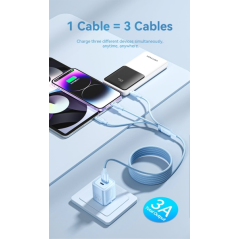 Câble Vention USB-A 2.0 vers USB-C, Lightning, Micro-B 3A - 1,5 m - Tressé - Noir