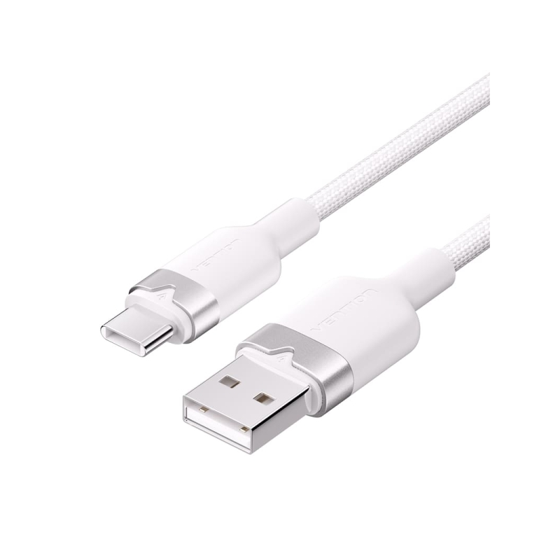 Câble USB-C 2.0 vers USB-A Vention 3 A 60 W - 1 m - Tressé - Blanc