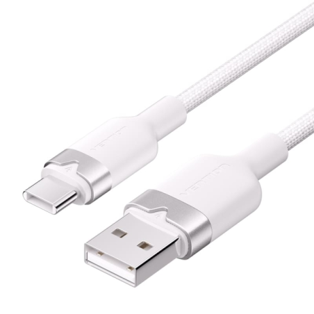 Câble USB-C 2.0 vers USB-A Vention 3 A 60 W - 1 m - Tressé - Blanc
