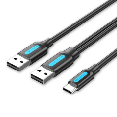 Câble Vention USB-C vers 2xUSB-A 2.0 3A - 1 m - Noir