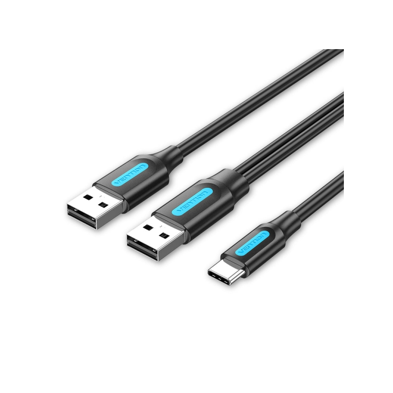 Câble Vention USB-C vers 2xUSB-A 2.0 3A - 1 m - Noir