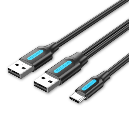 Câble Vention USB-C vers 2xUSB-A 2.0 3A - 1 m - Noir