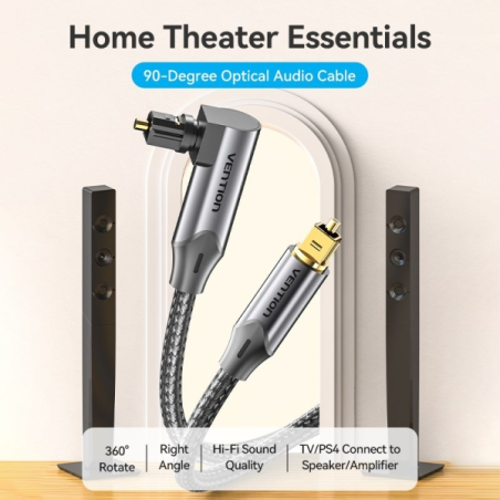 Câble audio à fibre optique Vention - 2 m - Coudé - Tressé - Noir