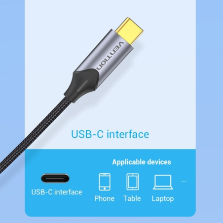 Câble Vention USB-C vers 2xRCA mâles - 2 m - Tressé - Gris