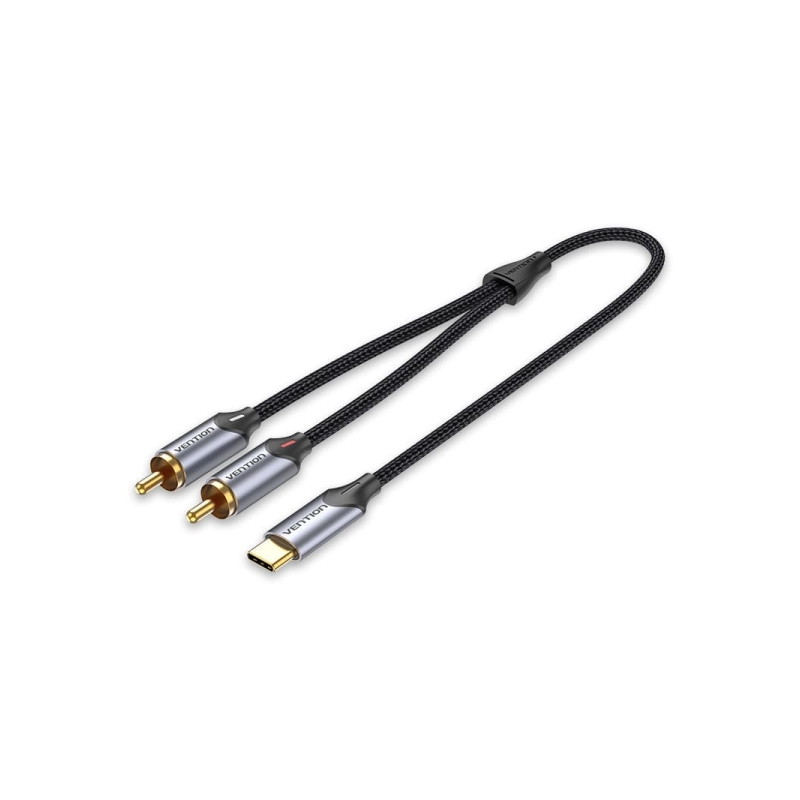 Câble Vention USB-C vers 2xRCA mâles - 1 m - Tressé - Gris