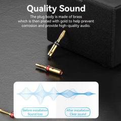 Pack de 2 connecteurs bananes plaqués or pour haut-parleurs Vention