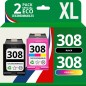Pack 2 cartouches compatible HP 308 noir et couleur