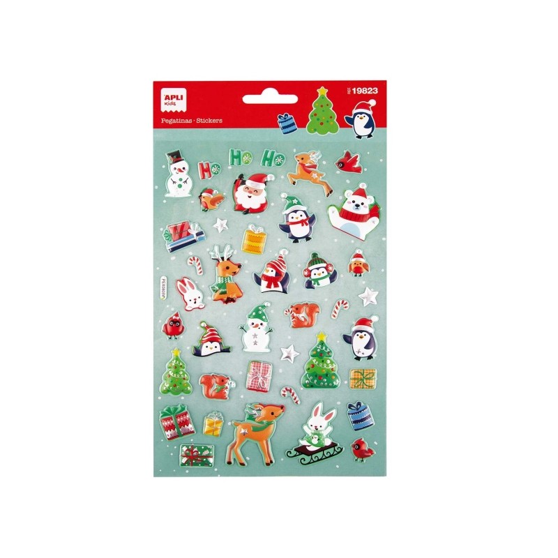 Apli Sachet de 40 Autocollants de Noël Modèle Père Noël de l'Avent - Adhésif Permanent - Motifs de Noël