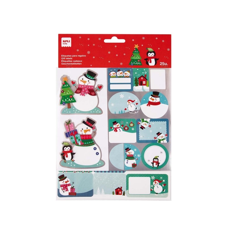 Apli Pack de 50 étiquettes adhésives de Noël pour cadeaux - Tailles et designs assortis - Espace pour écrire