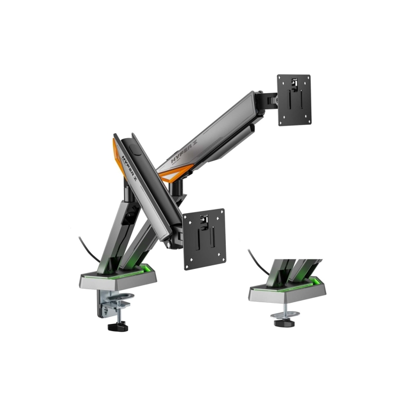 Support de table pivotant et inclinable à contrepoids pour moniteur/téléviseur Aisens RGB Gaming 16 kg - 3 pivots - 2 bras